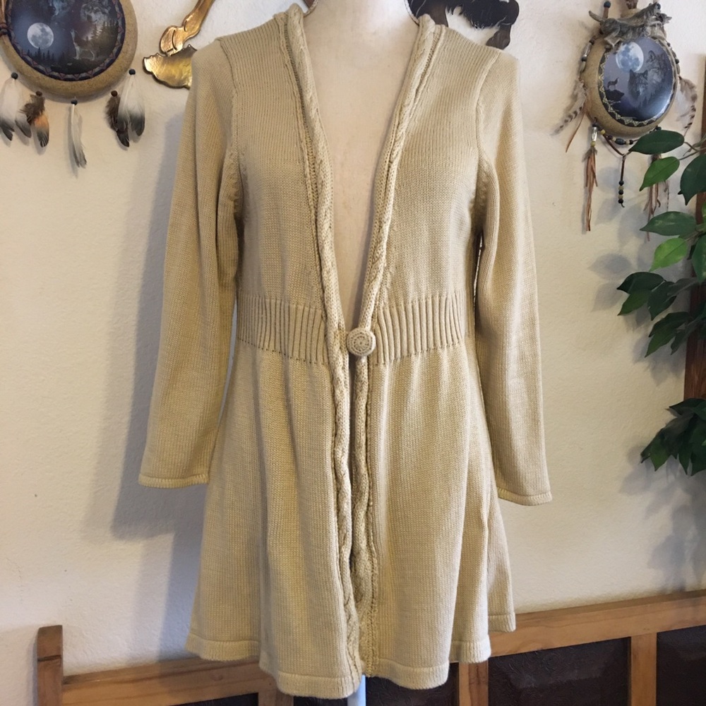 Willi Smith tan single button knit cardigan